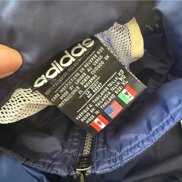 Vtg Y2K Adidas windbreaker 3 stripe sleeve oversized zip up jacket navy size XL - Picture 6 of 6